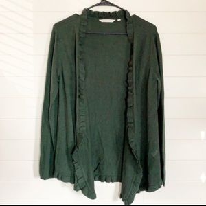 Soft Surroundings Green Cashmere Blend Ruffle Cardigan Size Medium